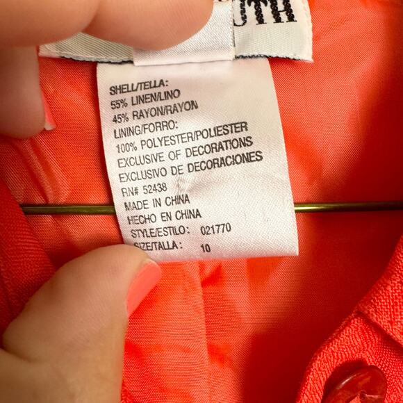 Plaza South Linen Blend Red button front midi dress embroidered mirror accent 10 - Picture 9 of 9